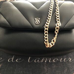 Victoria’s Secret Black Leather Purse with Long Gold Chain FREE SHIPPING